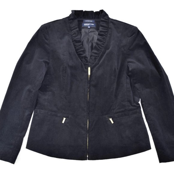 Jones New York Velvet Evening Cocktail Jacket Dress Ruffle V-neck Gold Zipper 12 - Picture 2 of 14